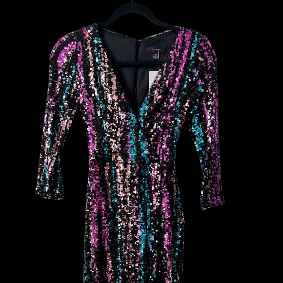 👗 NWT Midi DRESS | AQUA Sequin Faux Wrap COCKTAIL | Size XS & S | $60 +70%off!) - Picture 2 of 8